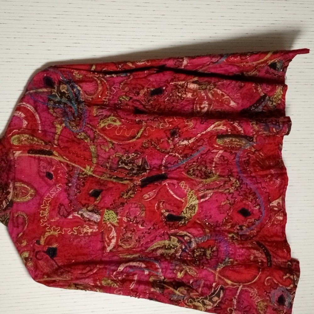Chico's silk beaded size 2 red and gold jacket.Wearable Art, Silk, Beading, Embr - Picture 3 of 10